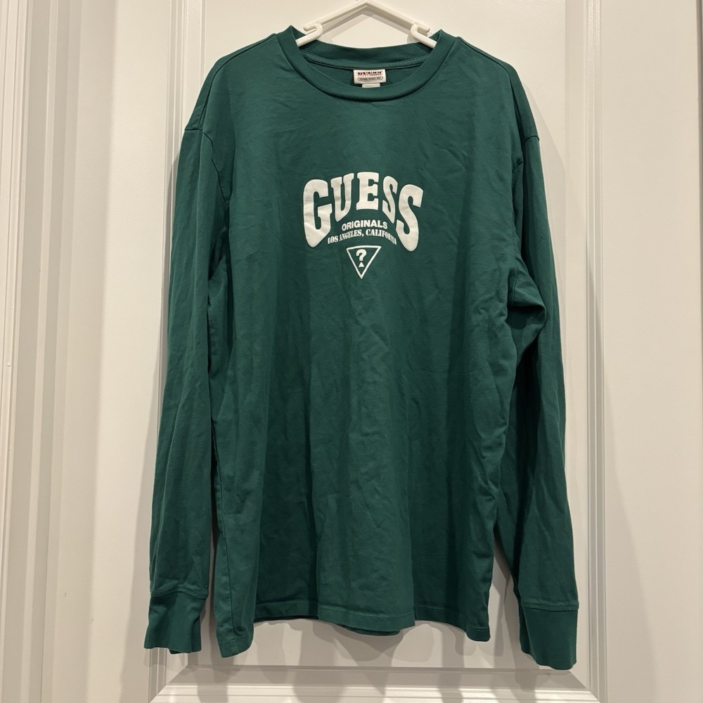 Guess Originals Los Angeles Green Mens Medium Long Sleeve Crew‎ Neck Y2K